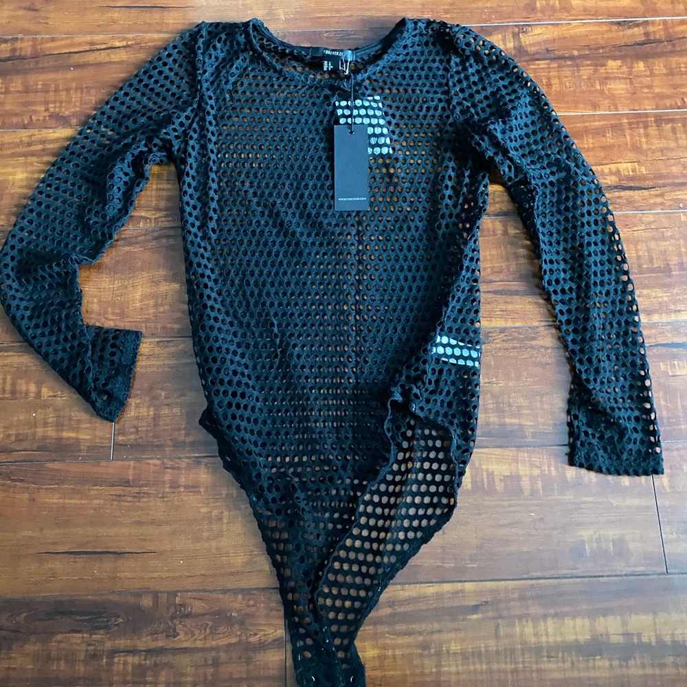 Forever 21 Black Mesh Bodysuit NWT